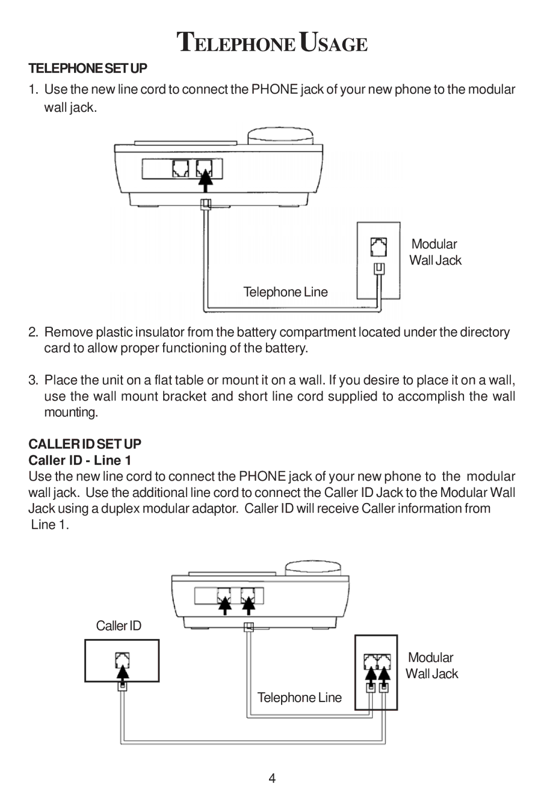 Cortelco 2205 instruction manual Telephone Usage, Telephonesetup, Caller ID SET UP 