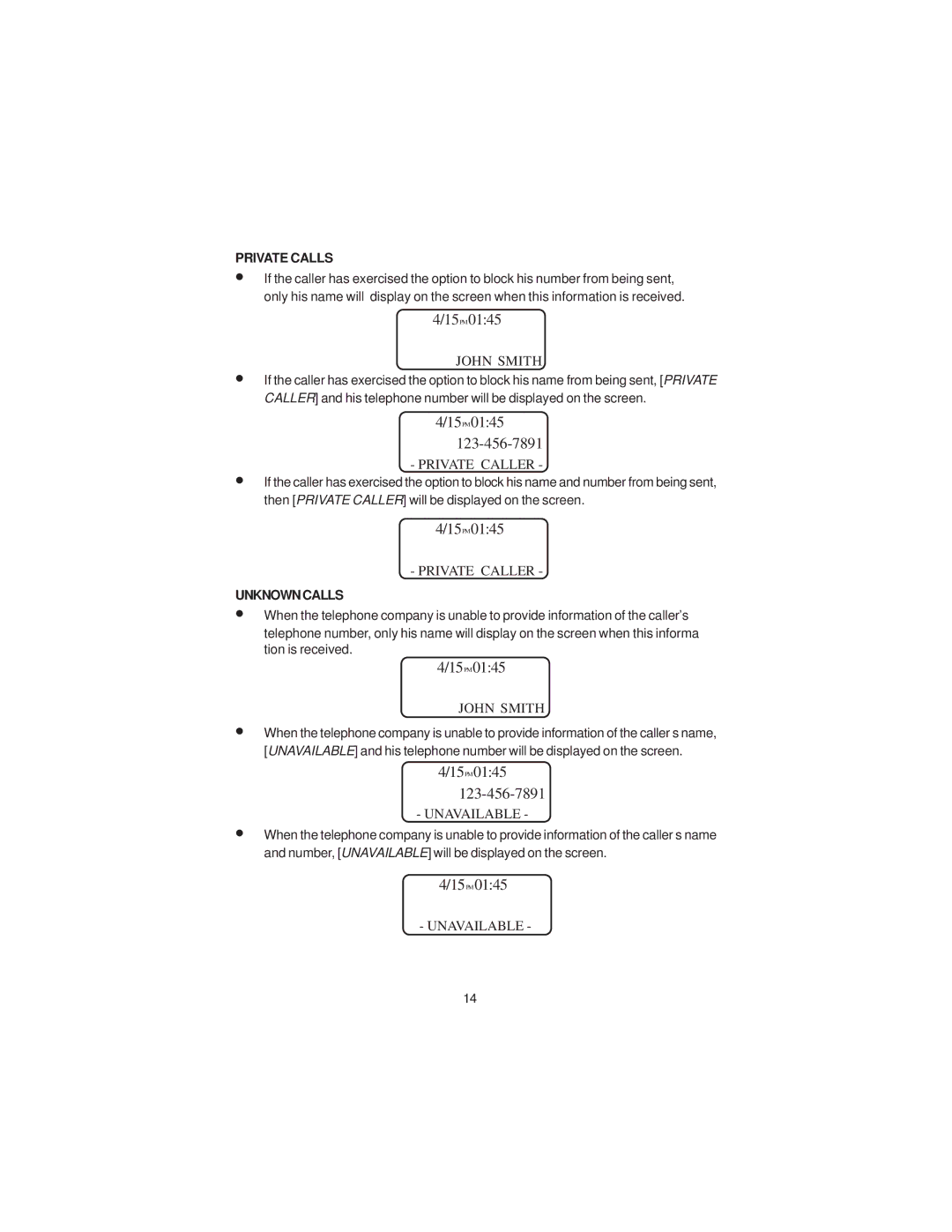 Cortelco 2211 instruction manual Private Calls, Unknown Calls 