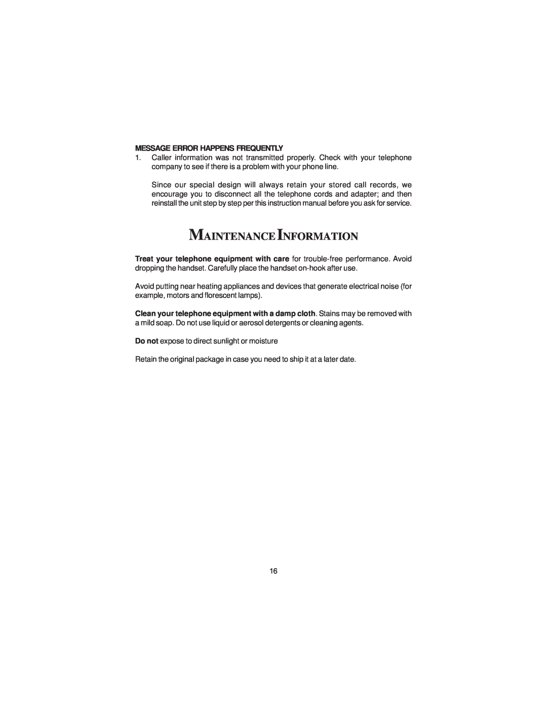 Cortelco 2211 instruction manual Maintenance Information 