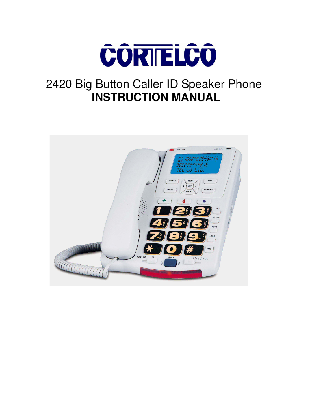 Cortelco 2420 instruction manual Big Button Caller ID Speaker Phone 