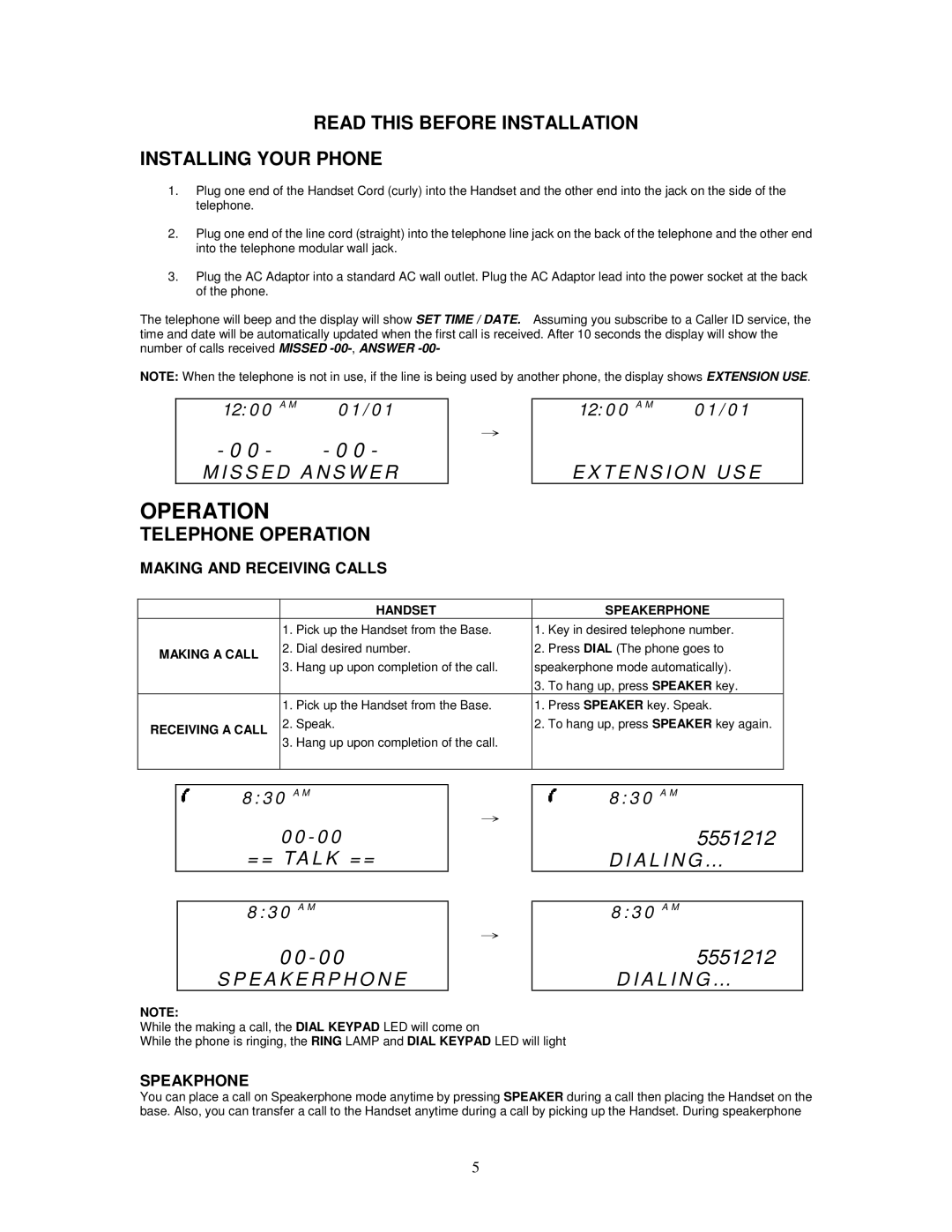 Cortelco 2420 Read this Before Installation Installing Your Phone, Telephone Operation, Making and Receiving Calls 