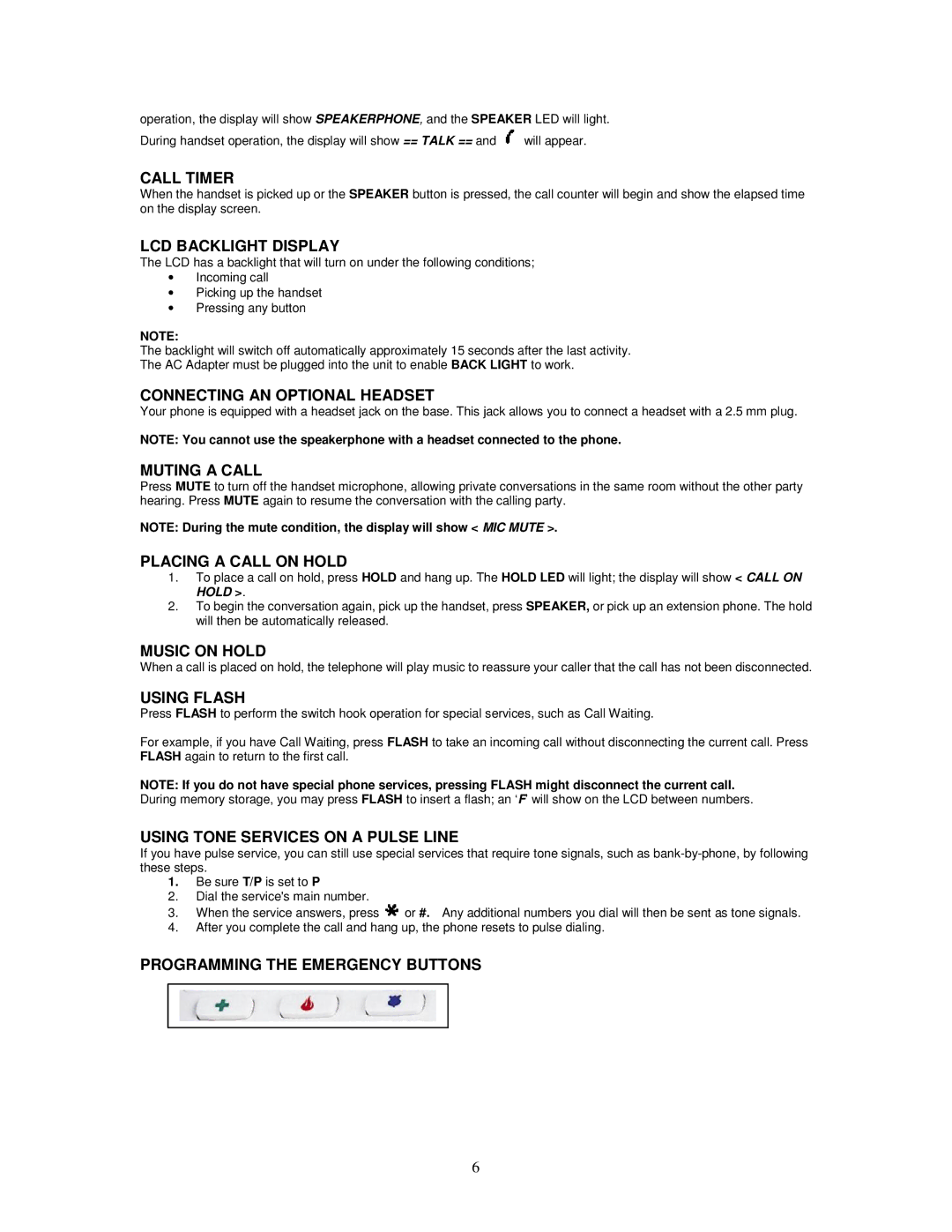 Cortelco 2420 Call Timer, LCD Backlight Display, Connecting AN Optional Headset, Muting a Call, Placing a Call on Hold 