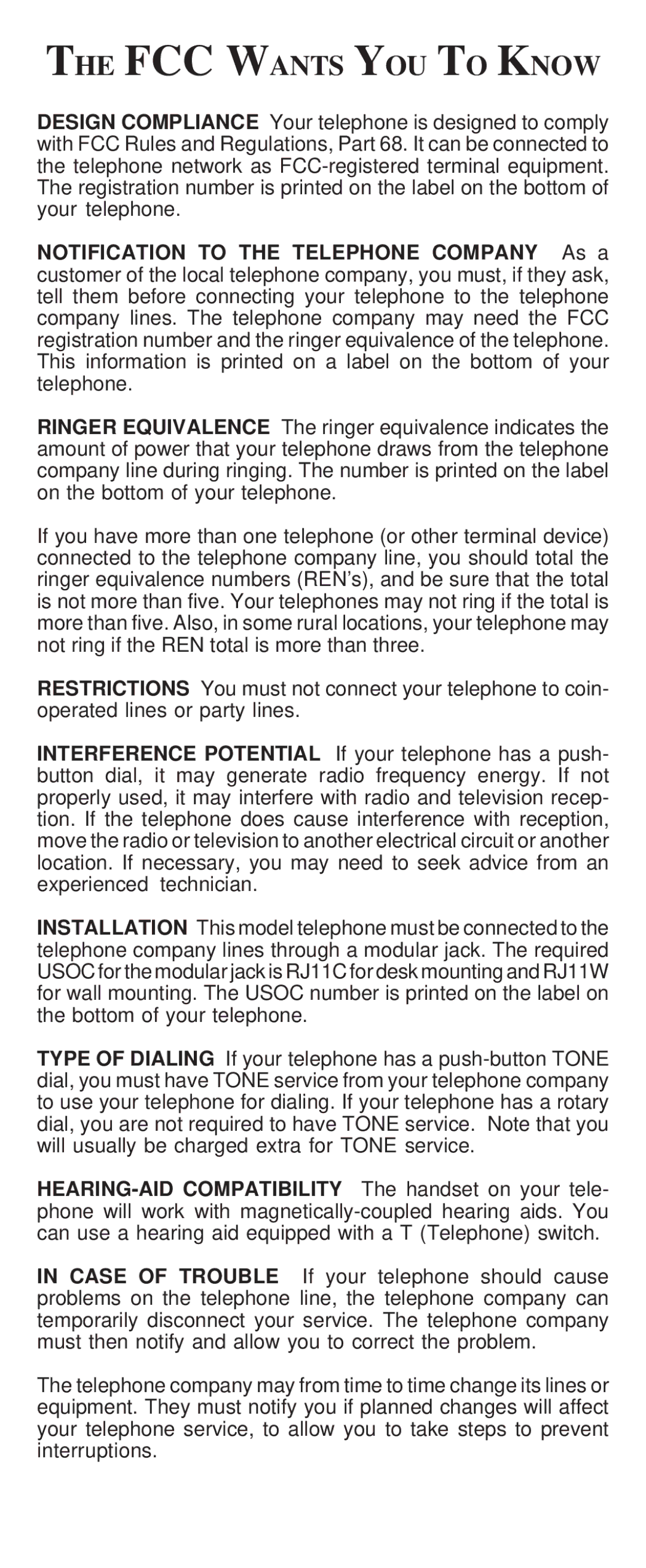 Cortelco 2554, 2500 instruction manual FCC Wants YOU to Know 