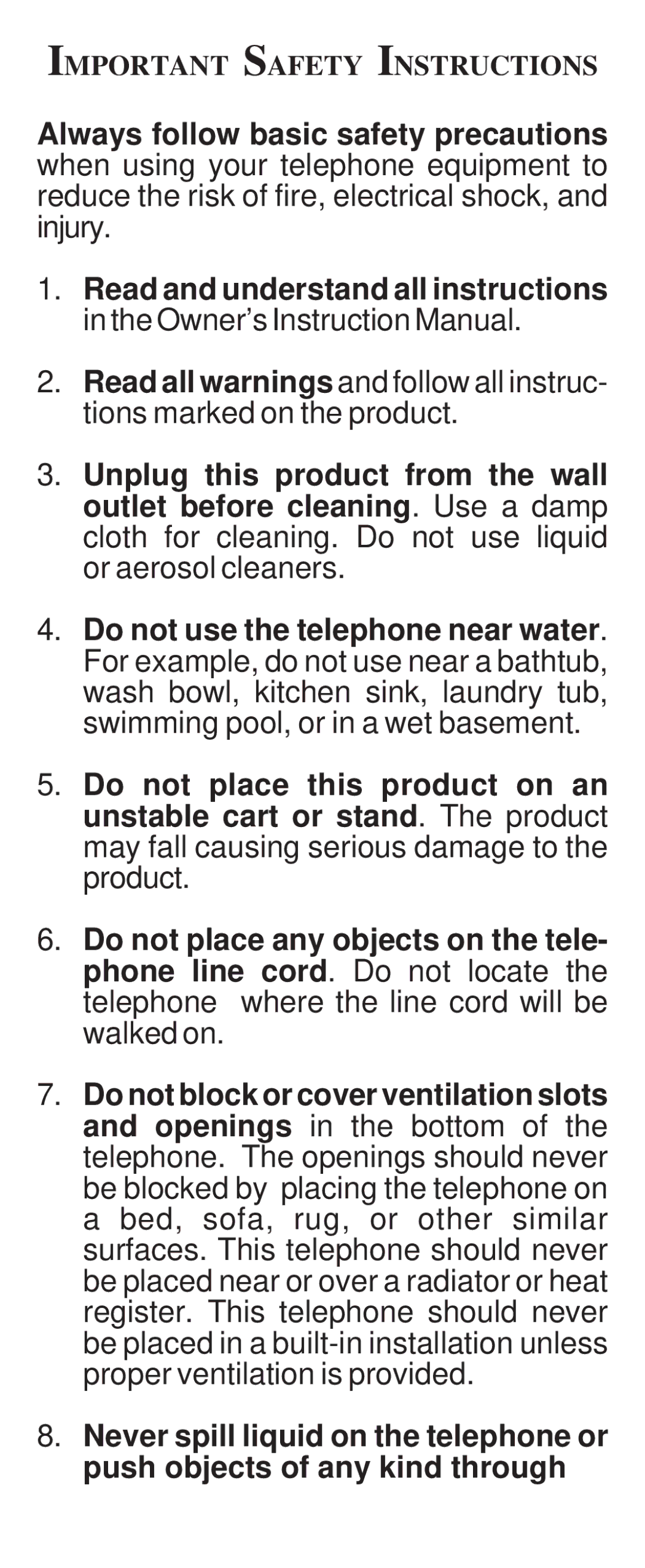 Cortelco 2554, 2500 instruction manual Important Safety Instructions 