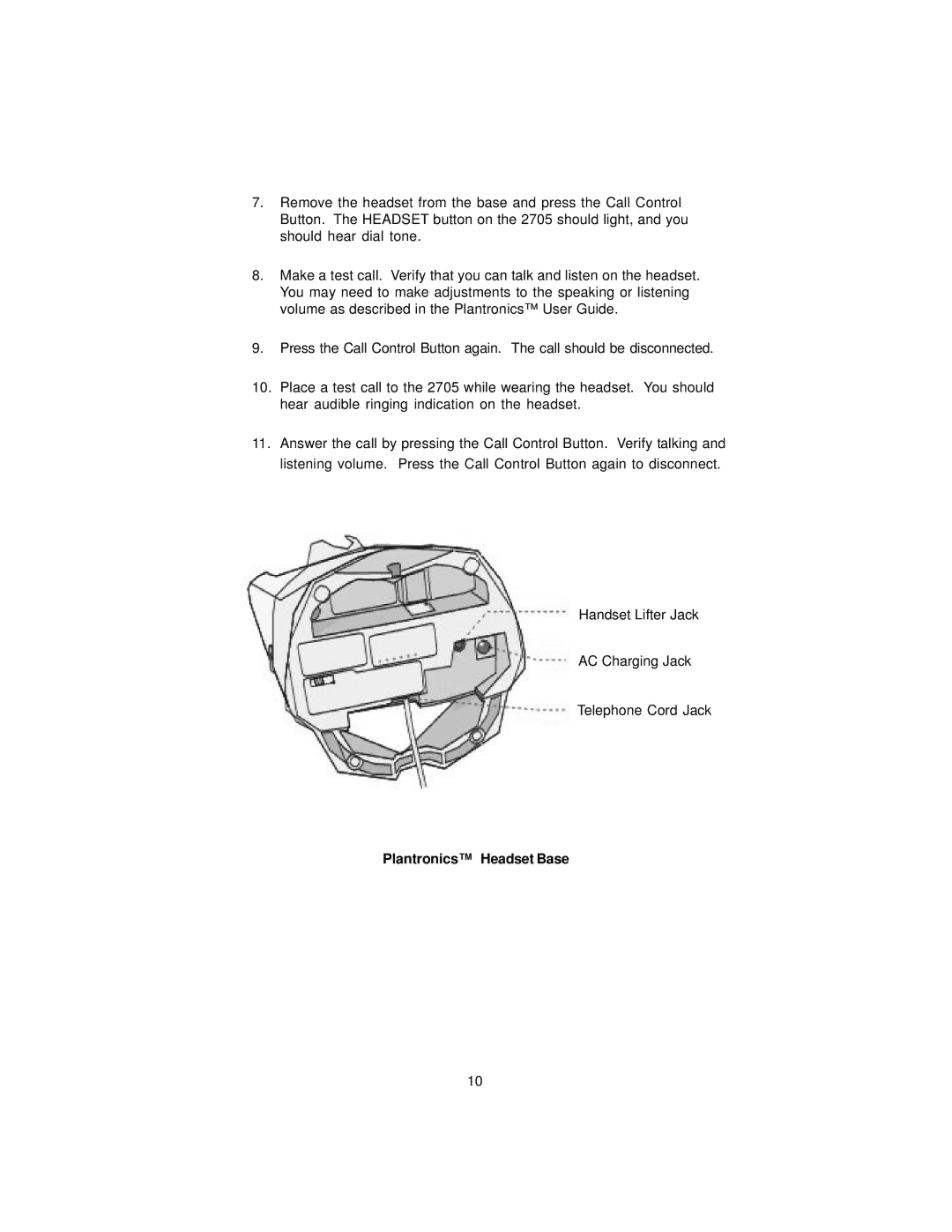 Cortelco 2705 instruction manual Plantronics Headset Base 