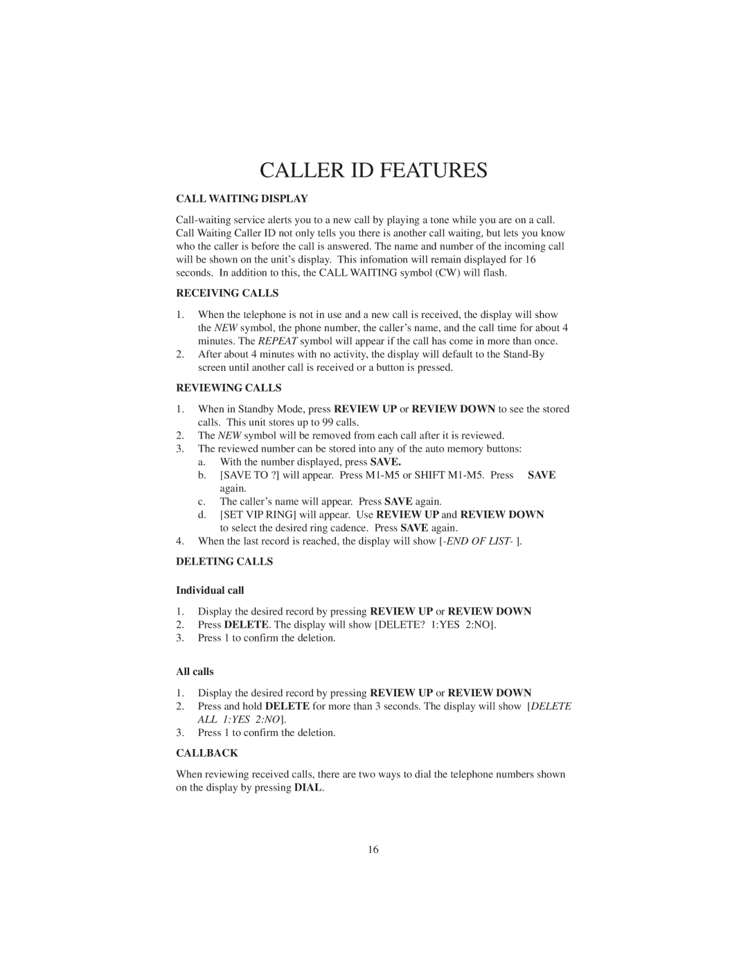 Cortelco 2730 instruction manual Caller ID Features 