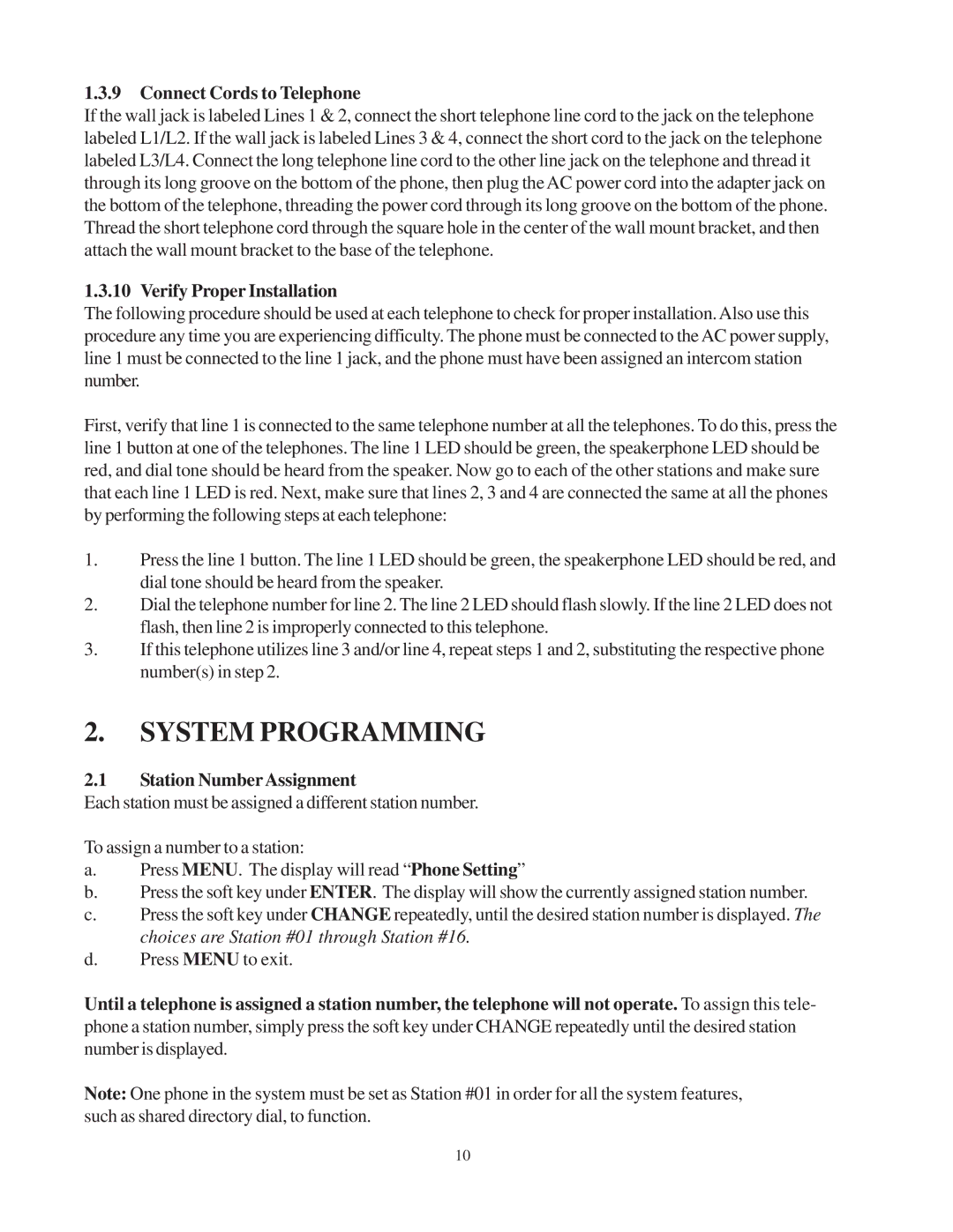 Cortelco 2740 instruction manual Connect Cords to Telephone, Verify Proper Installation, Station NumberAssignment 