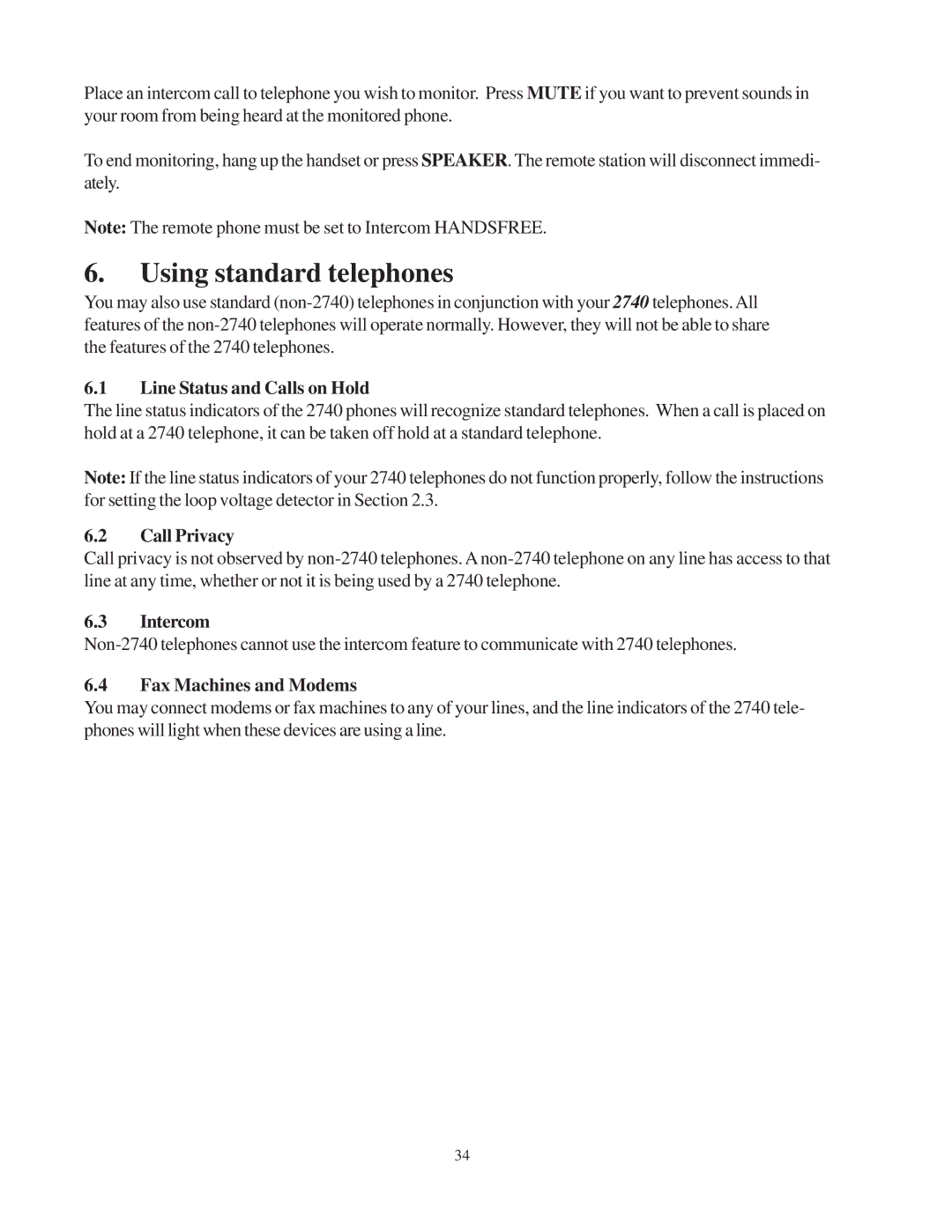 Cortelco 2740 instruction manual Line Status and Calls on Hold, Intercom, Fax Machines and Modems 