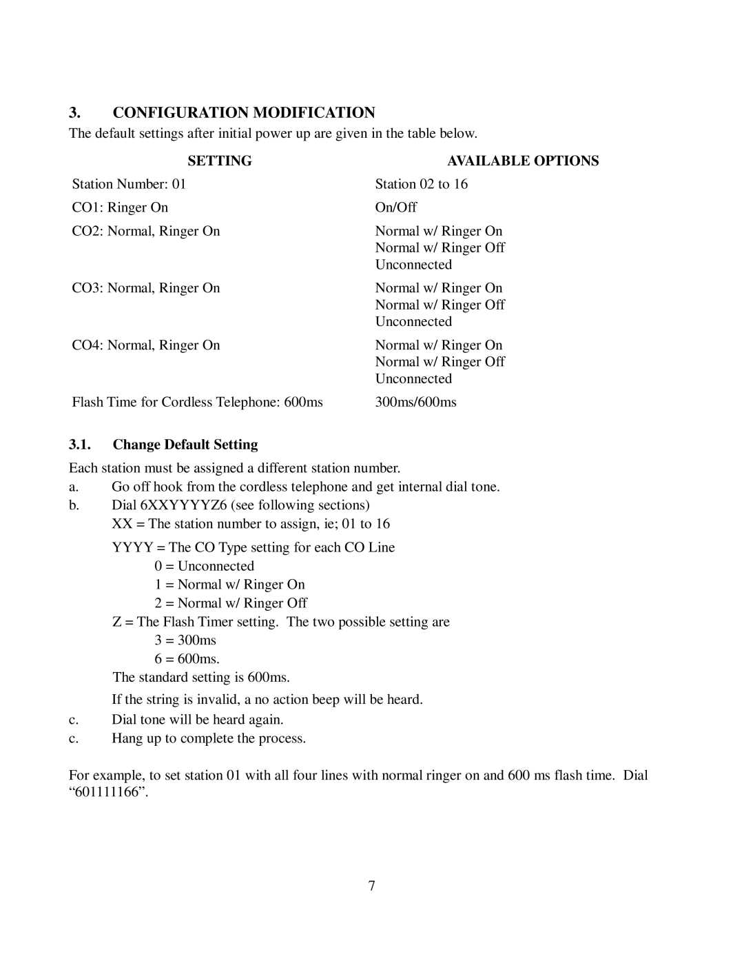 Cortelco 2742 instruction manual Configuration Modification, Change Default Setting 