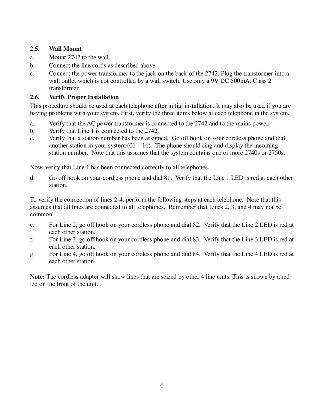 Cortelco 2742 instruction manual Wall Mount, Verify Proper Installation 