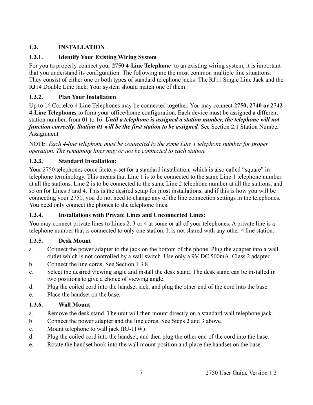 Cortelco 2750 Identify Your Existing Wiring System, Plan Your Installation, Standard Installation, Desk Mount, Wall Mount 