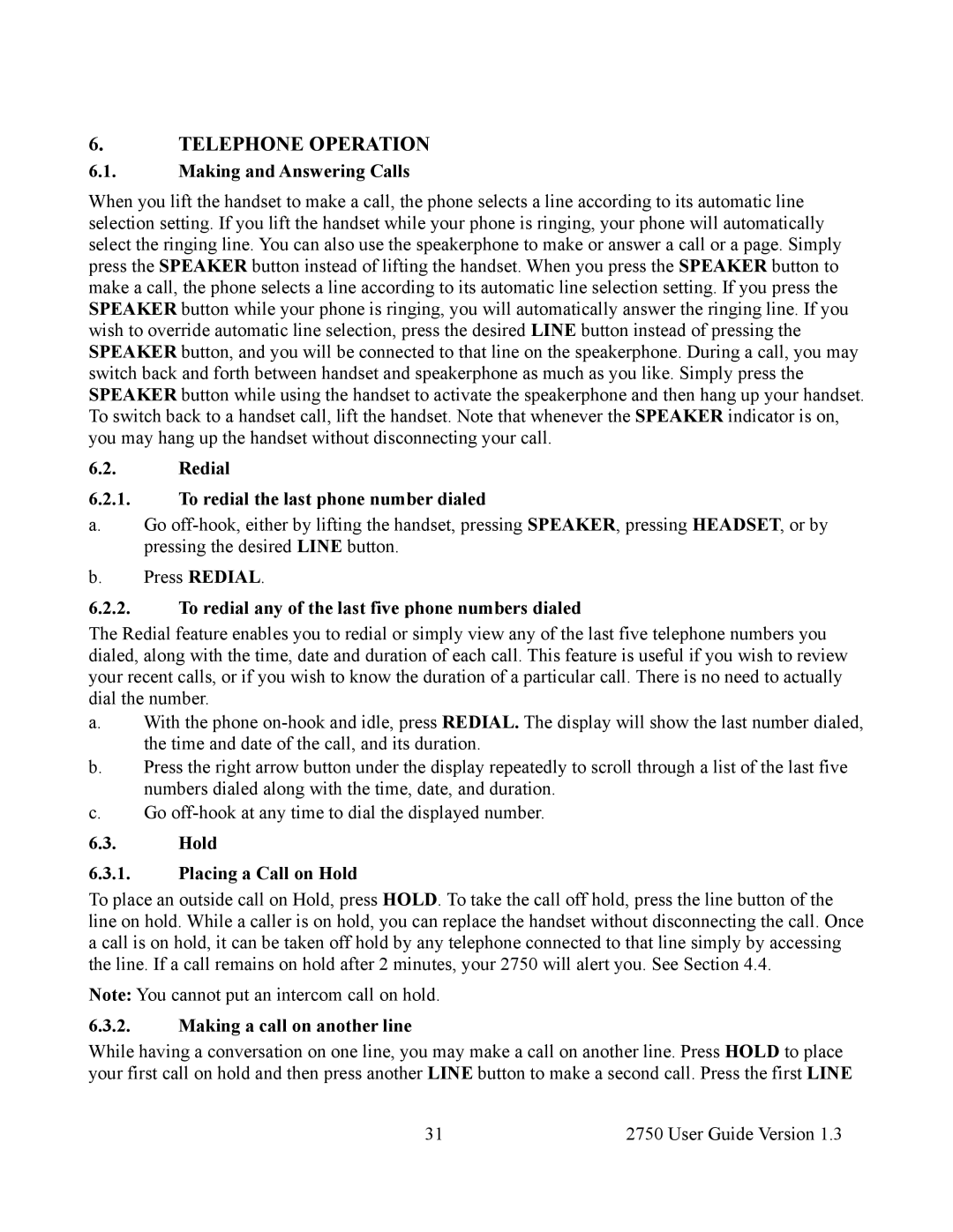 Cortelco 2750 instruction manual Telephone Operation 