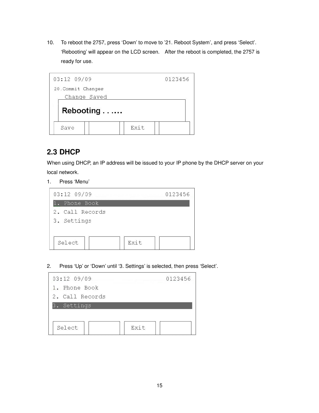 Cortelco 2757 manual Dhcp 