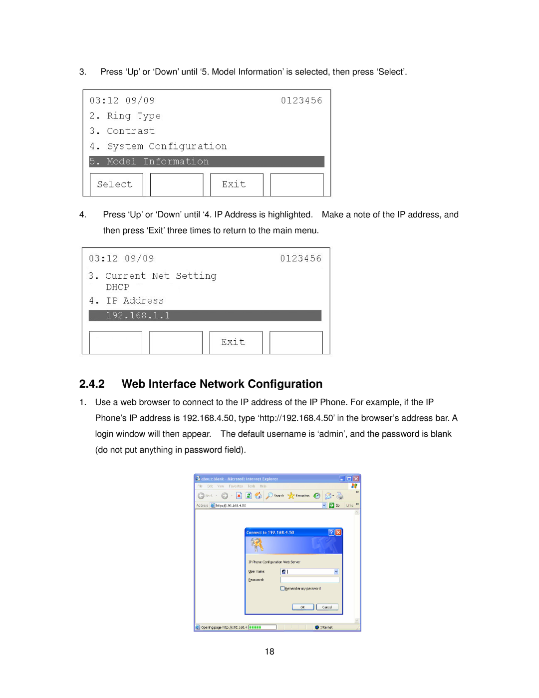 Cortelco 2757 manual Web Interface Network Configuration 