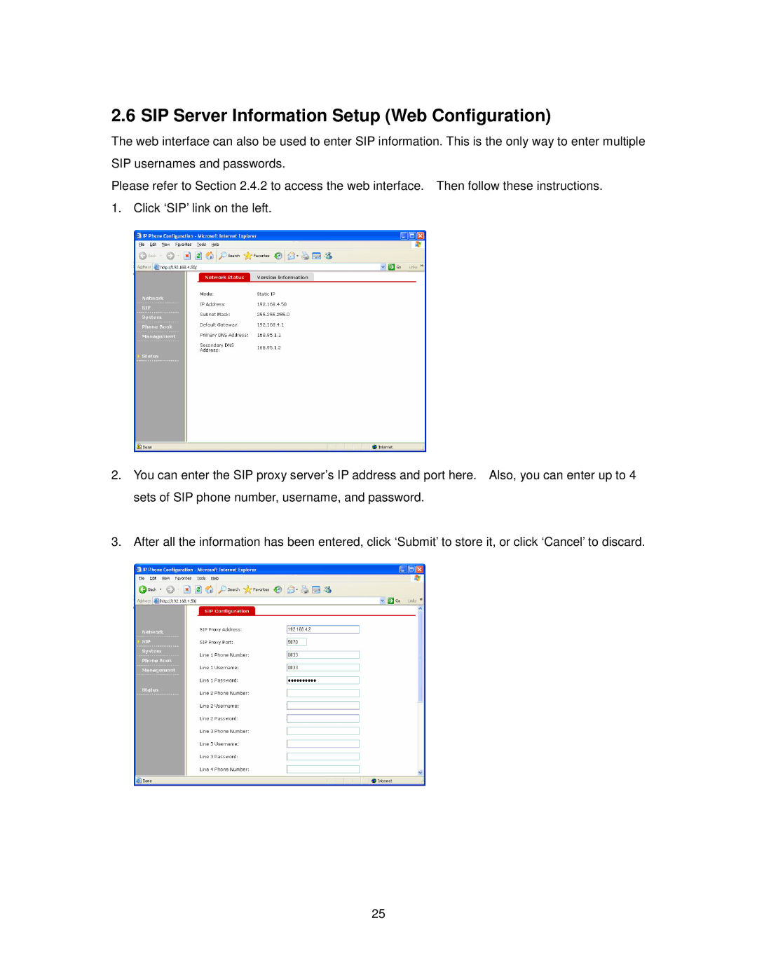 Cortelco 2757 manual SIP Server Information Setup Web Configuration 