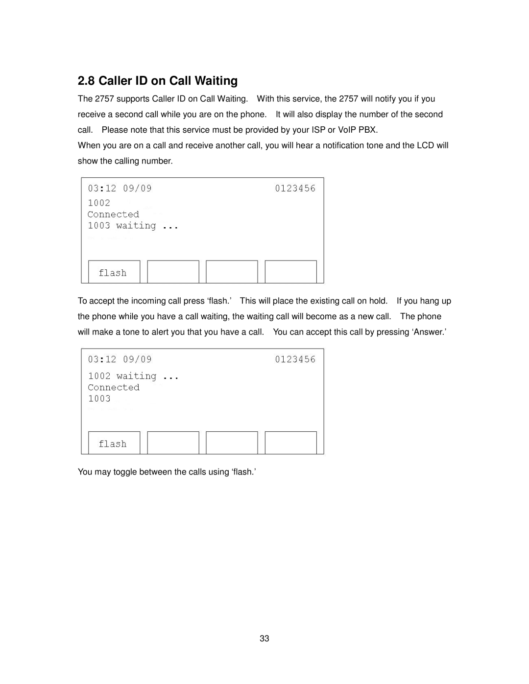 Cortelco 2757 manual Caller ID on Call Waiting 