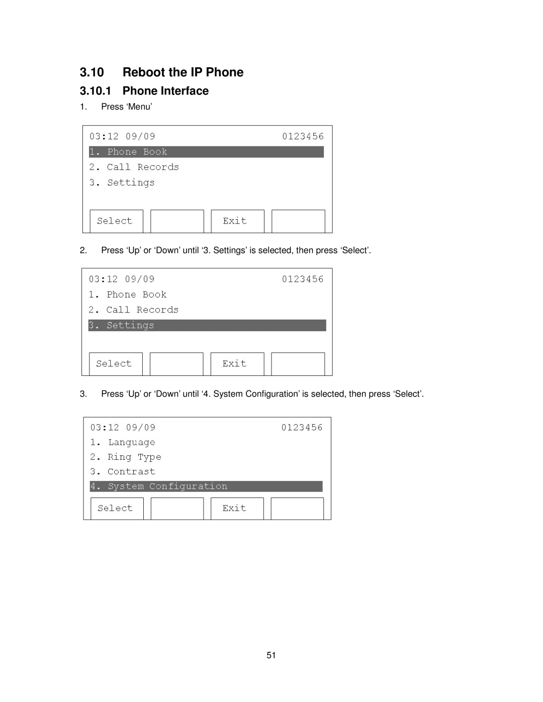 Cortelco 2757 manual Reboot the IP Phone, Phone Interface 