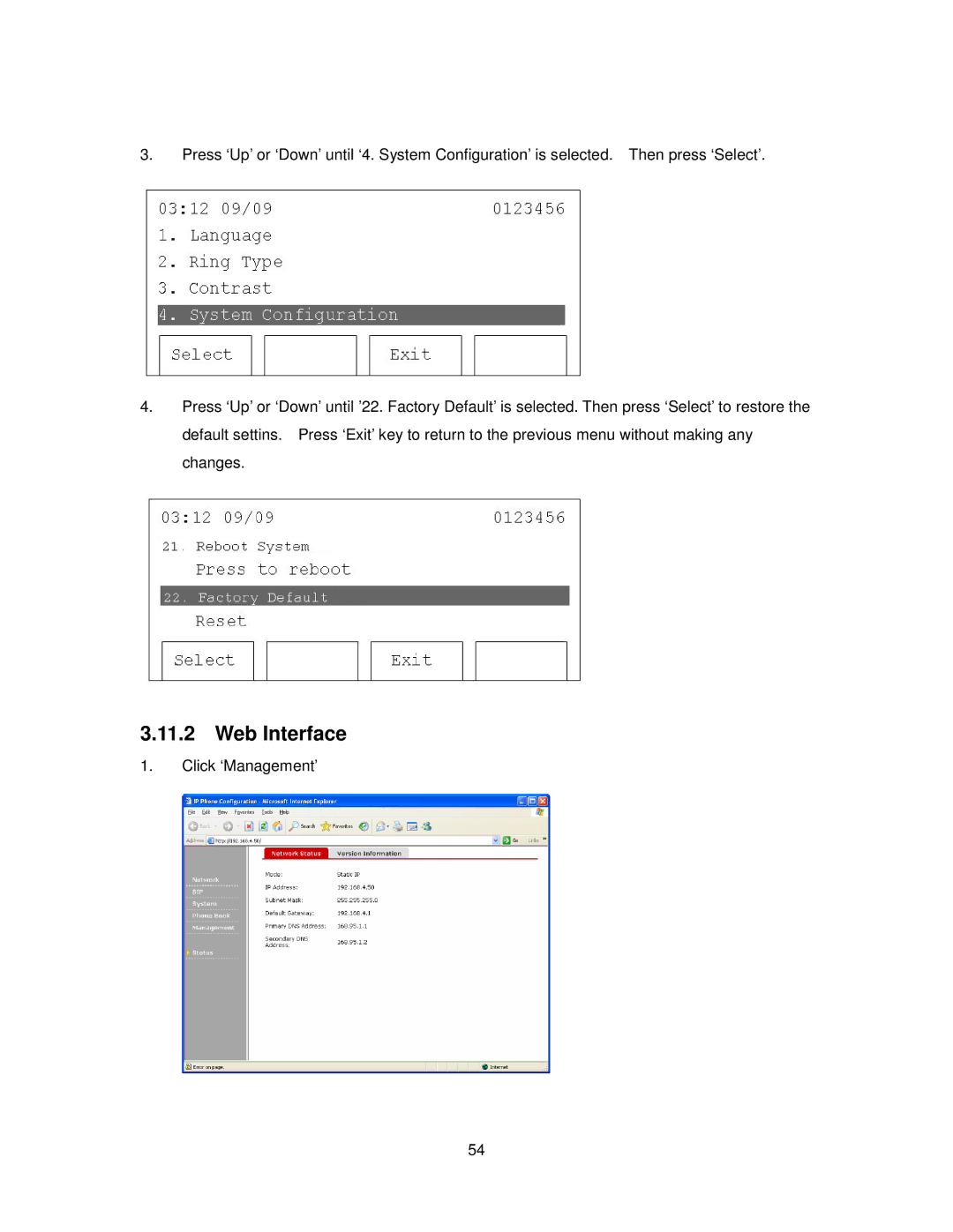 Cortelco 2757 manual Click ‘Management’ 