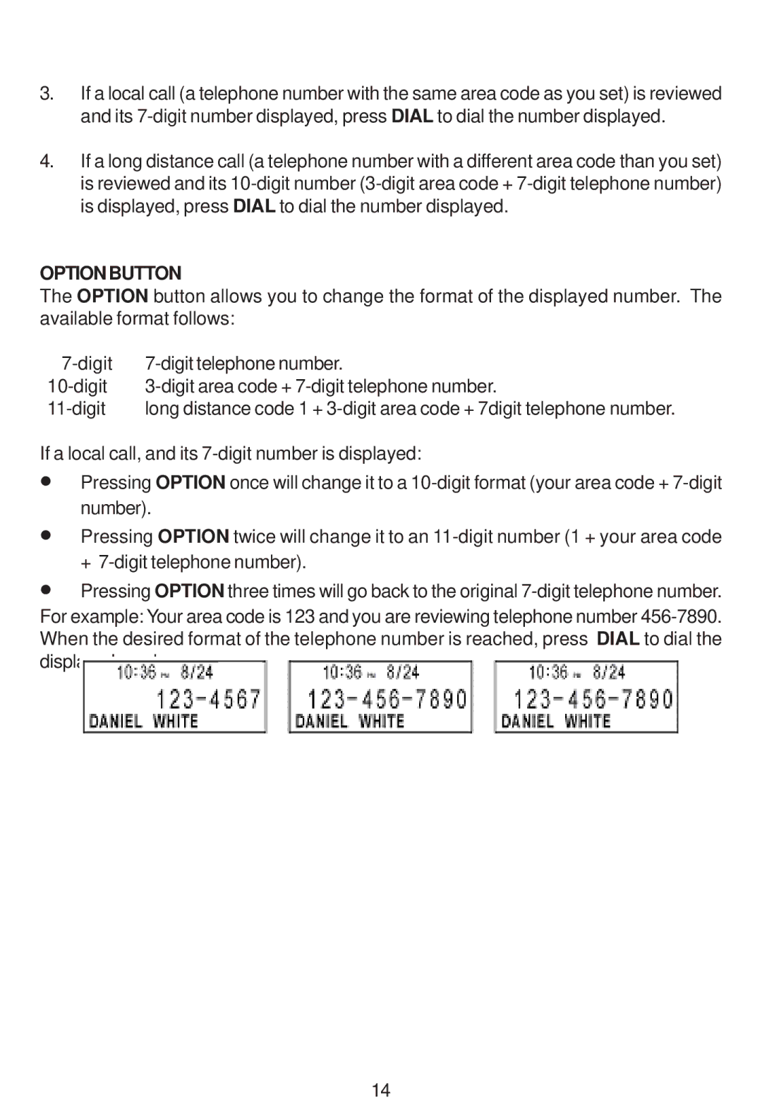 Cortelco 3220 instruction manual Optionbutton 