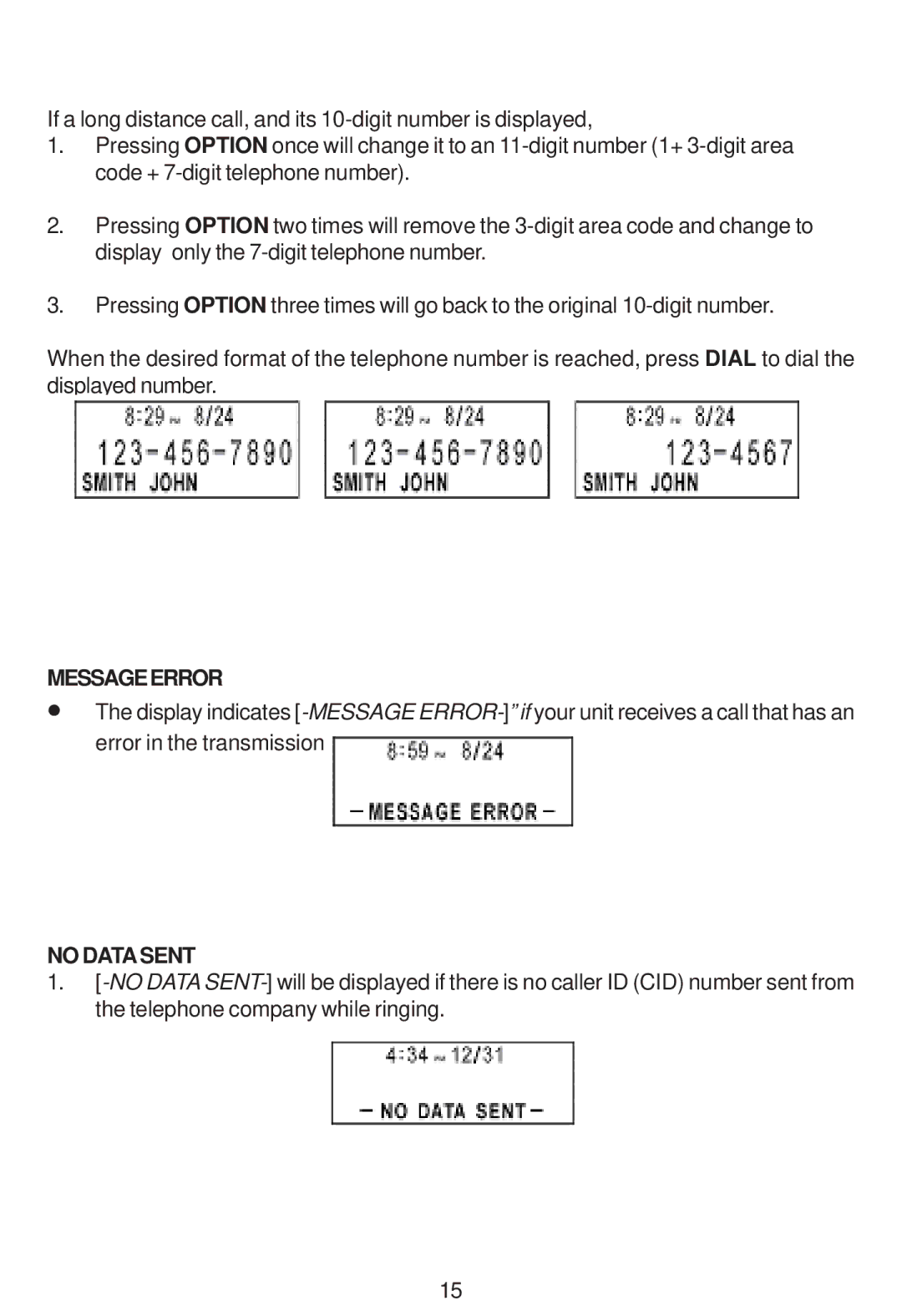 Cortelco 3220 instruction manual Messageerror, No Datasent 