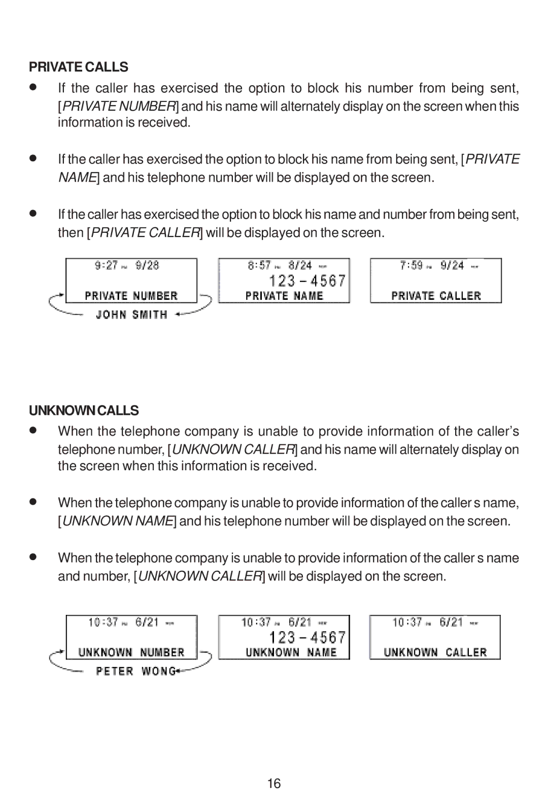 Cortelco 3220 instruction manual Private Calls, Unknowncalls 