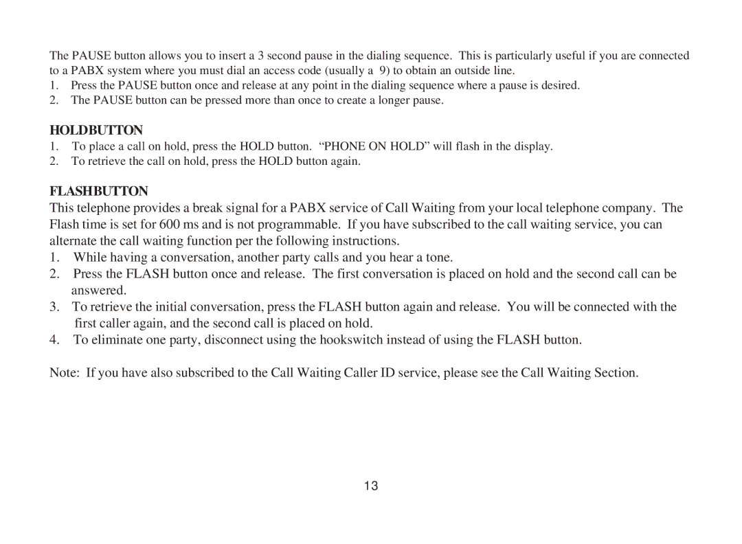 Cortelco 3719 instruction manual Holdbutton, Flashbutton 