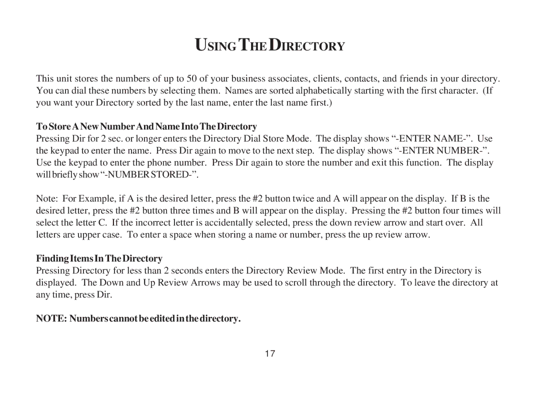 Cortelco 3719 instruction manual Using the Directory, ToStoreANewNumberAndNameIntoTheDirectory 