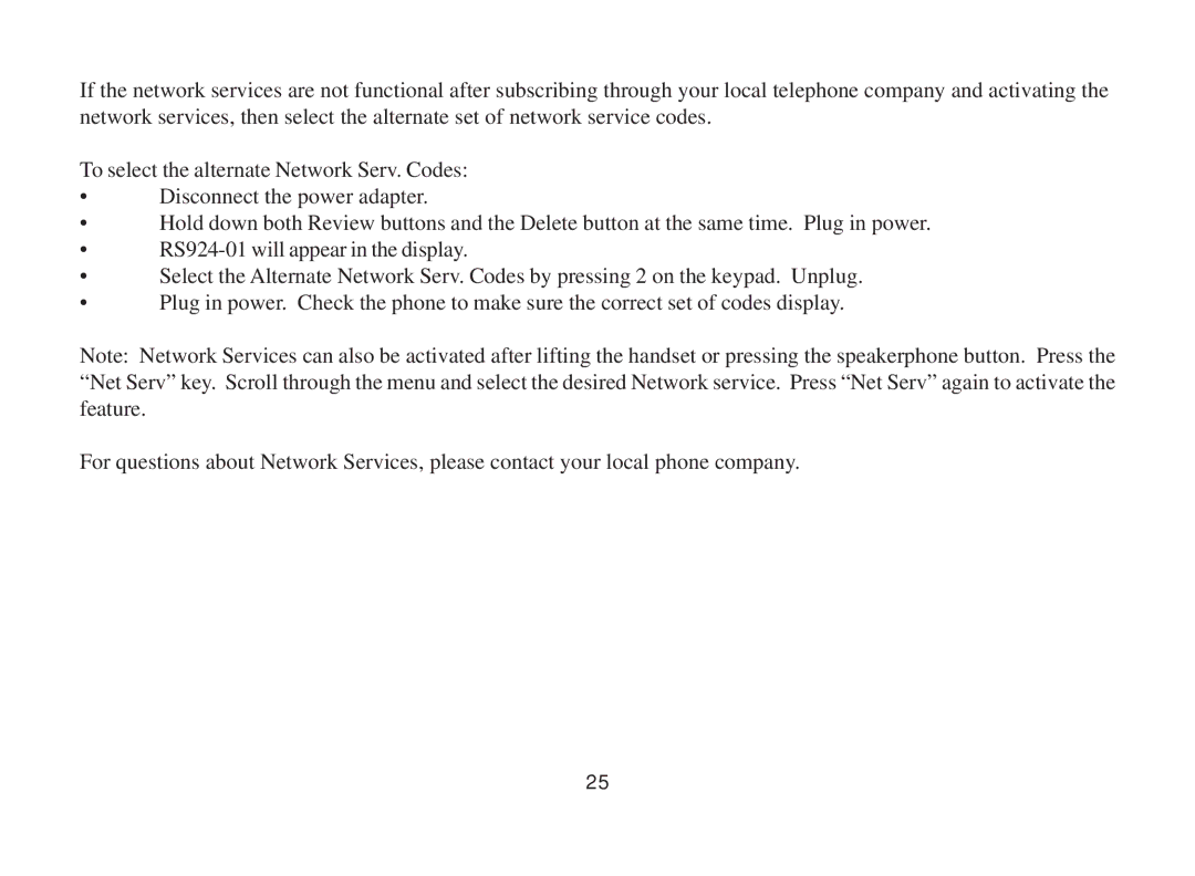 Cortelco 3719 instruction manual To select the alternate Network Serv. Codes 