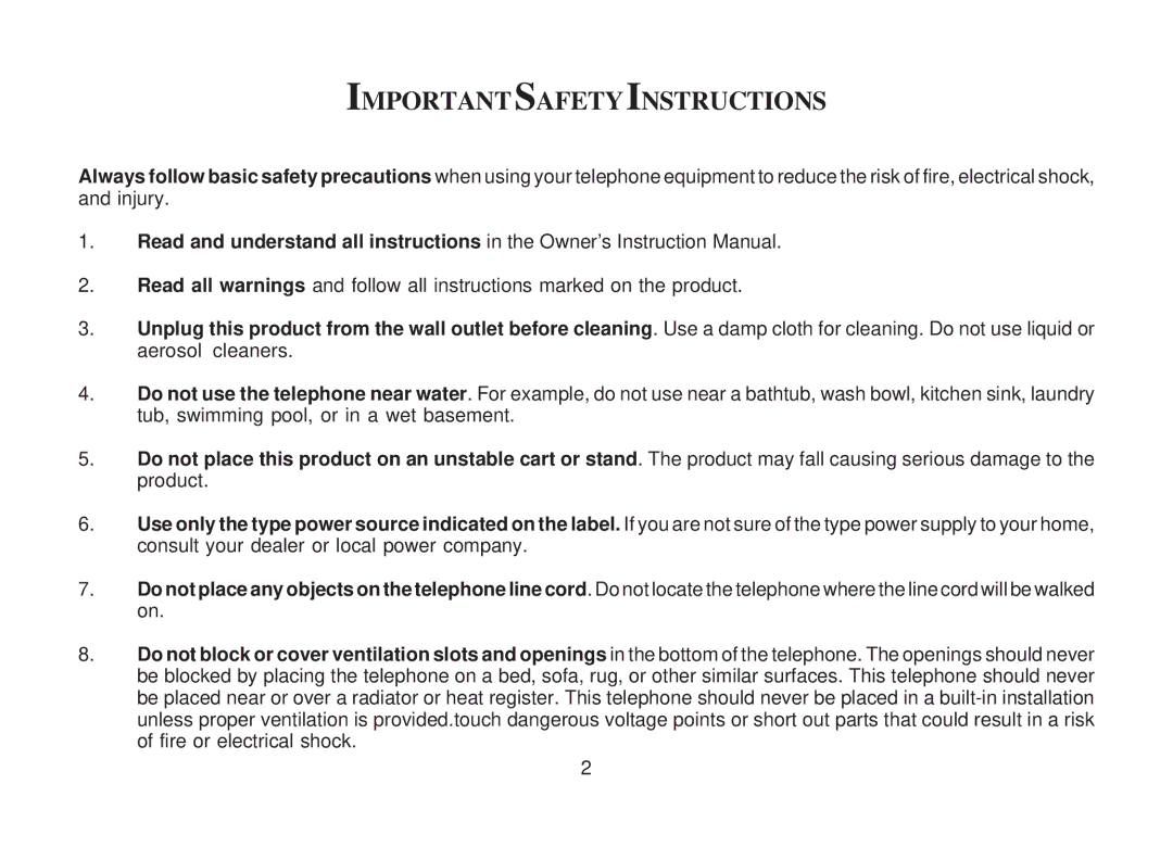 Cortelco 3719 instruction manual Importantsafetyinstructions 