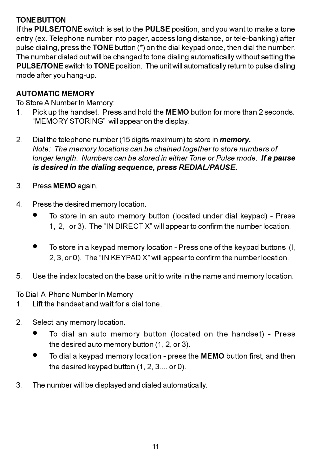 Cortelco 7150 instruction manual Tonebutton, Automatic Memory 