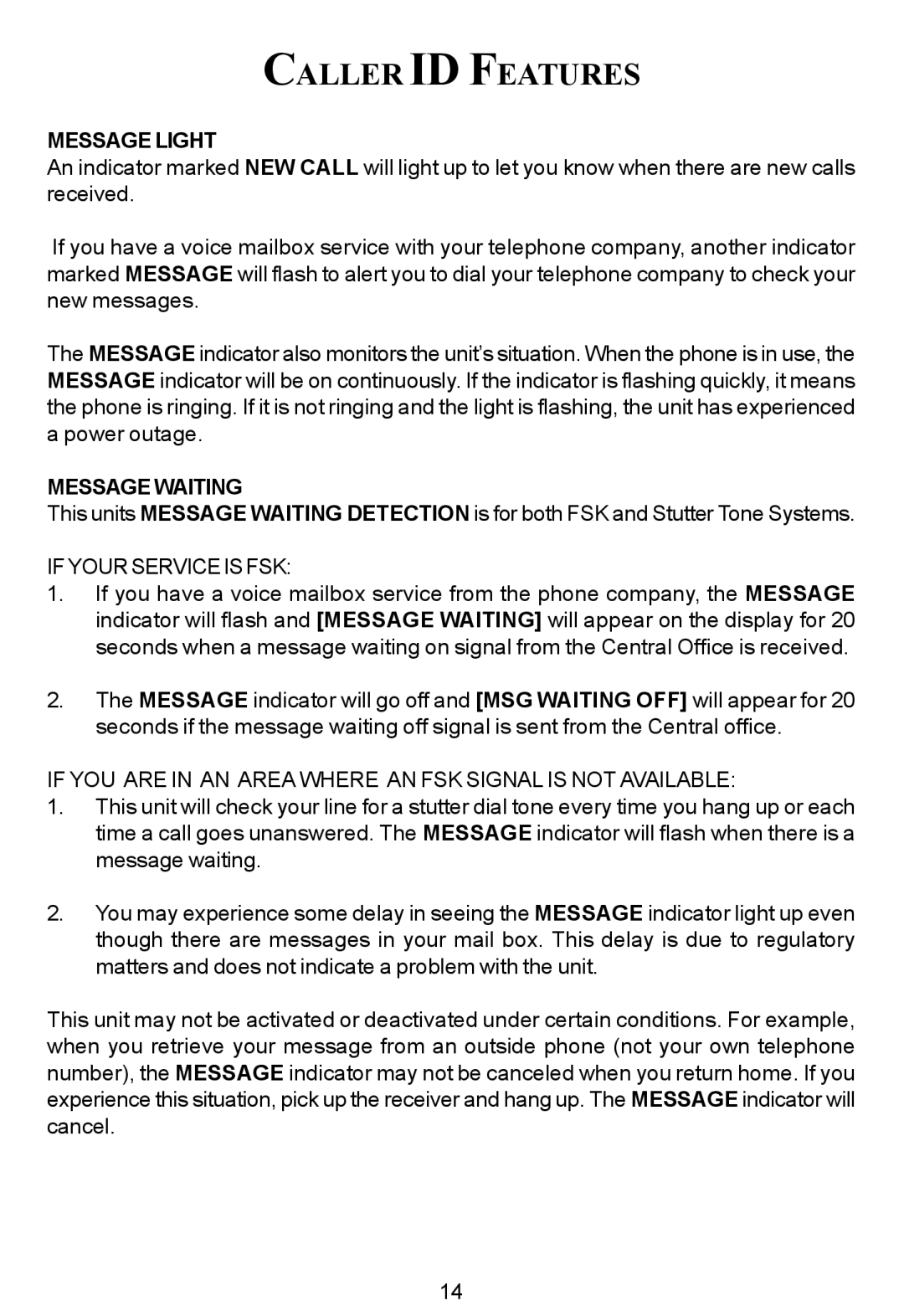 Cortelco 7150 instruction manual Caller ID Features, Message Light, Messagewaiting, If Your Service is FSK 