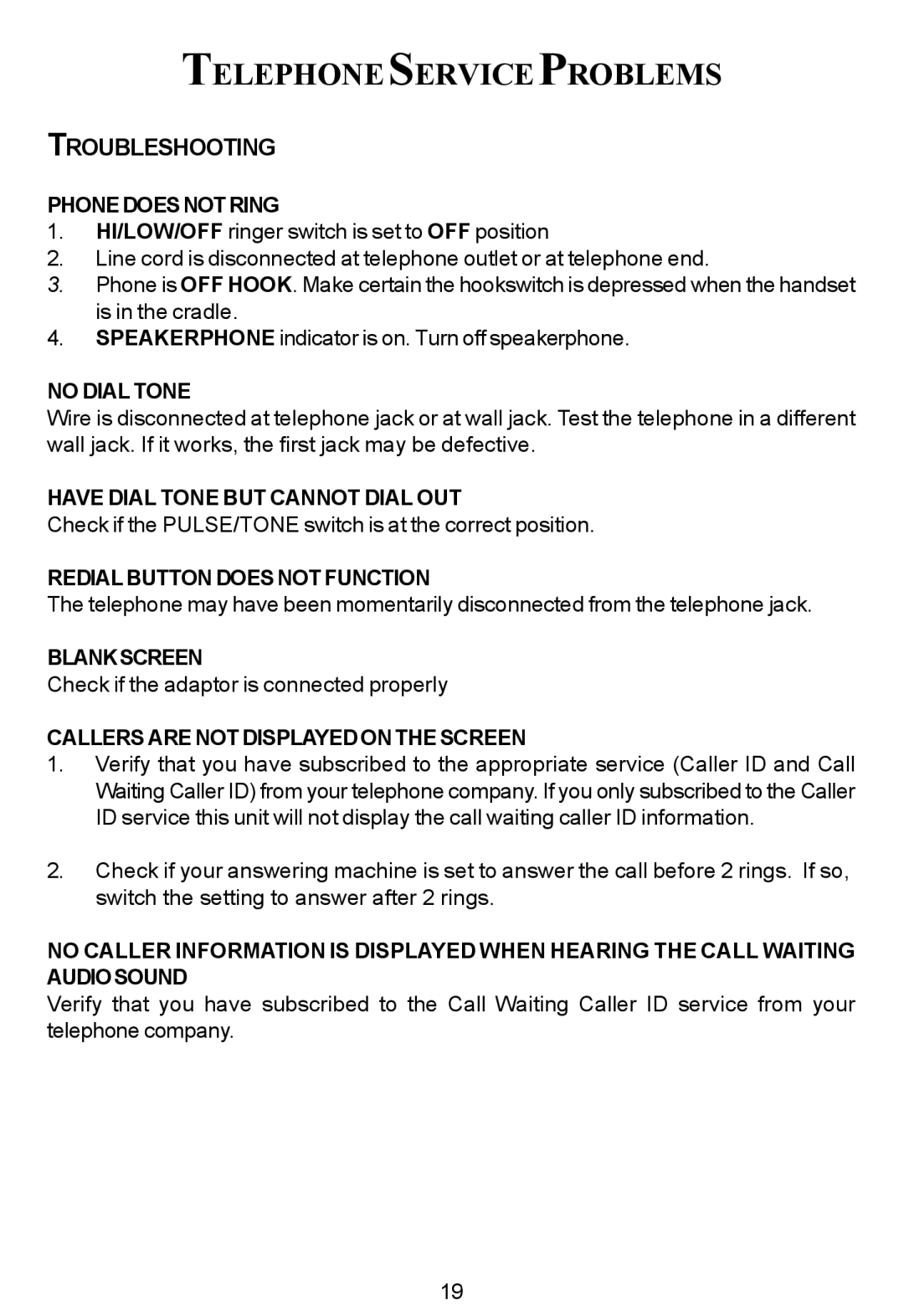 Cortelco 7150 instruction manual Telephoneserviceproblems 