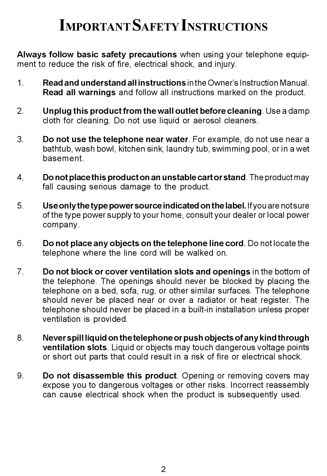 Cortelco 7150 instruction manual Importantsafetyinstructions 