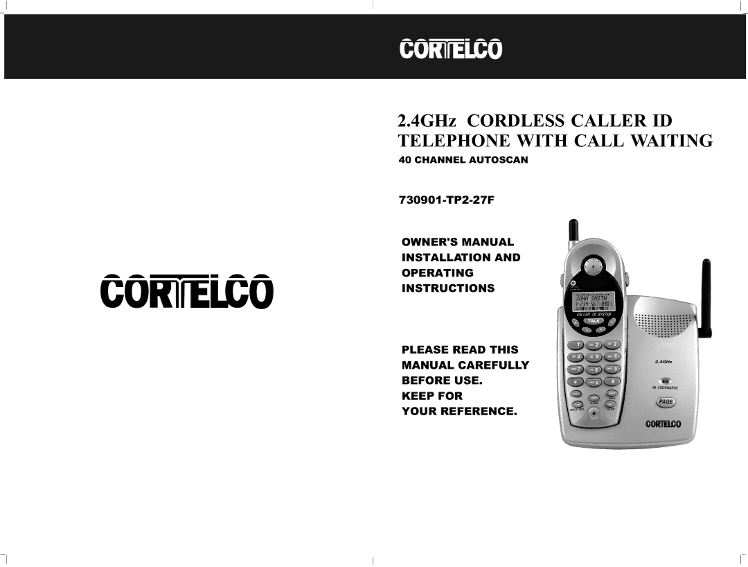 Cortelco 730901-TP2-27F owner manual Installation Operating Instructions 