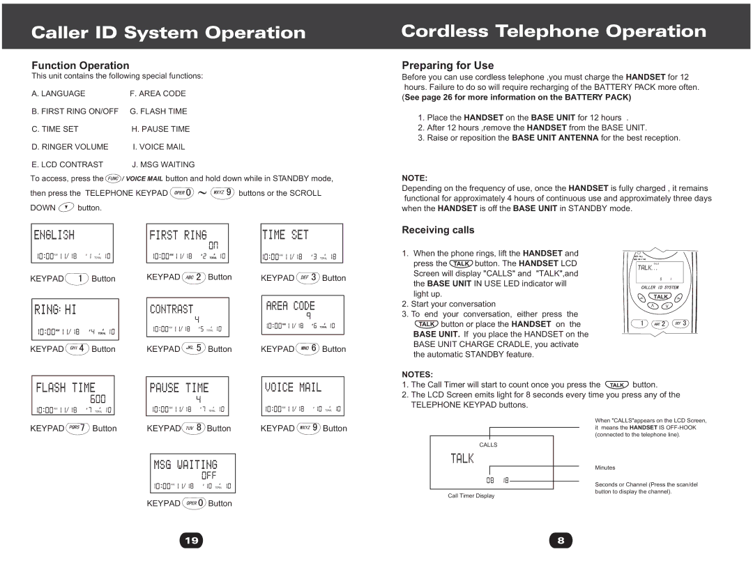 Cortelco 730901-TP2-27F owner manual Cordless Telephone Operation, Preparing for Use, Down 