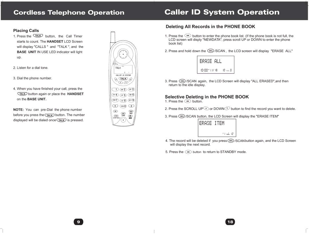 Cortelco 730901-TP2-27F Deleting All Records in the Phone Book, Selective Deleting in the Phone Book, On the Base Unit 