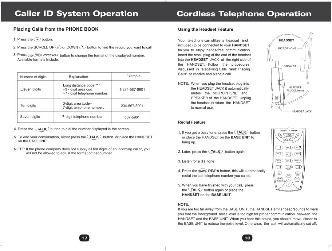 Cortelco 730901-TP2-27F Caller ID System Operation Cordless Telephone Operation, Placing Calls from the Phone Book 