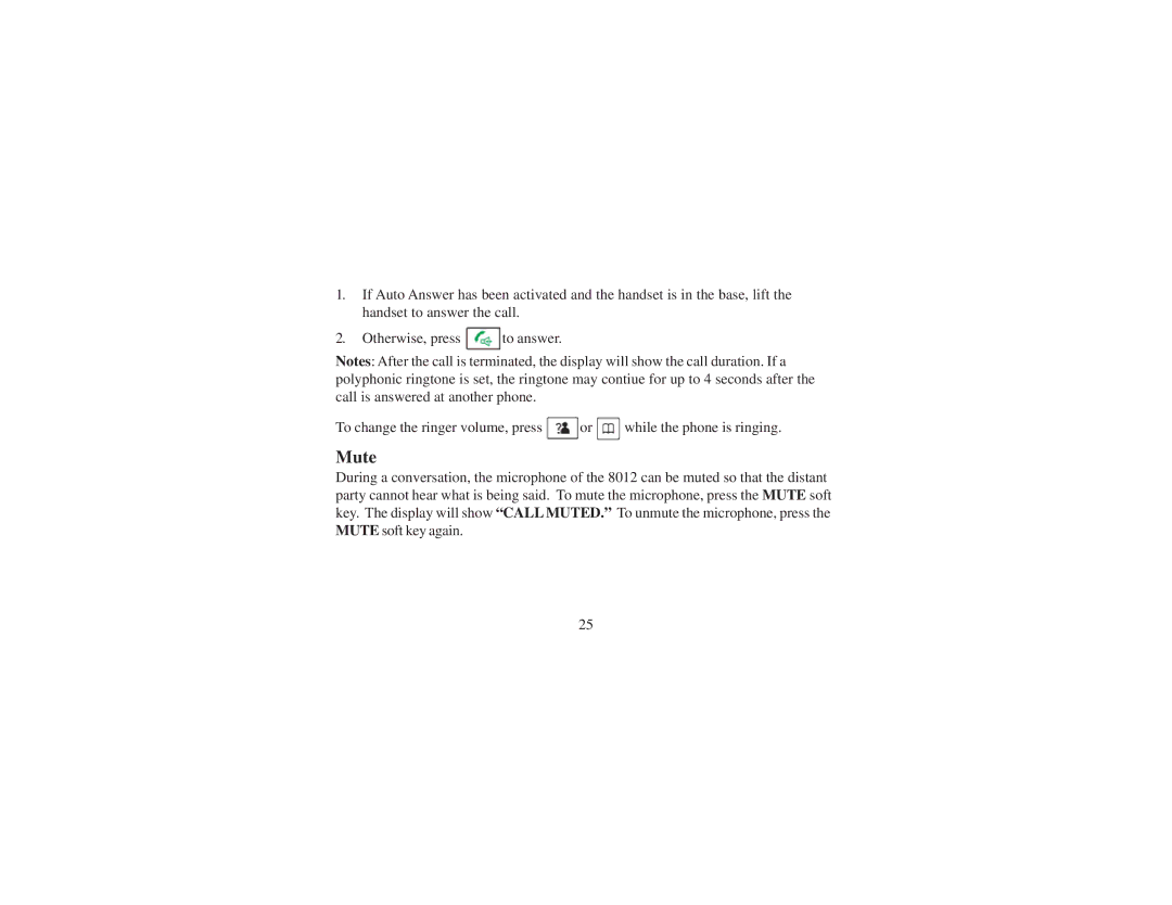 Cortelco 8012 instruction manual Mute 