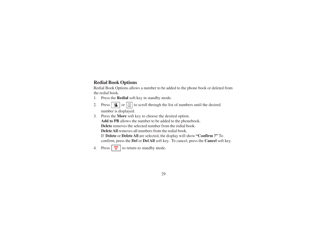 Cortelco 8012 instruction manual Redial Book Options 