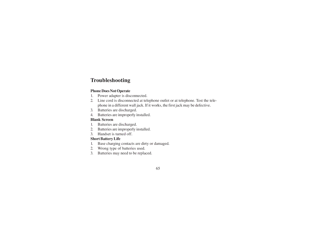 Cortelco 8012 instruction manual Troubleshooting, Phone Does Not Operate 