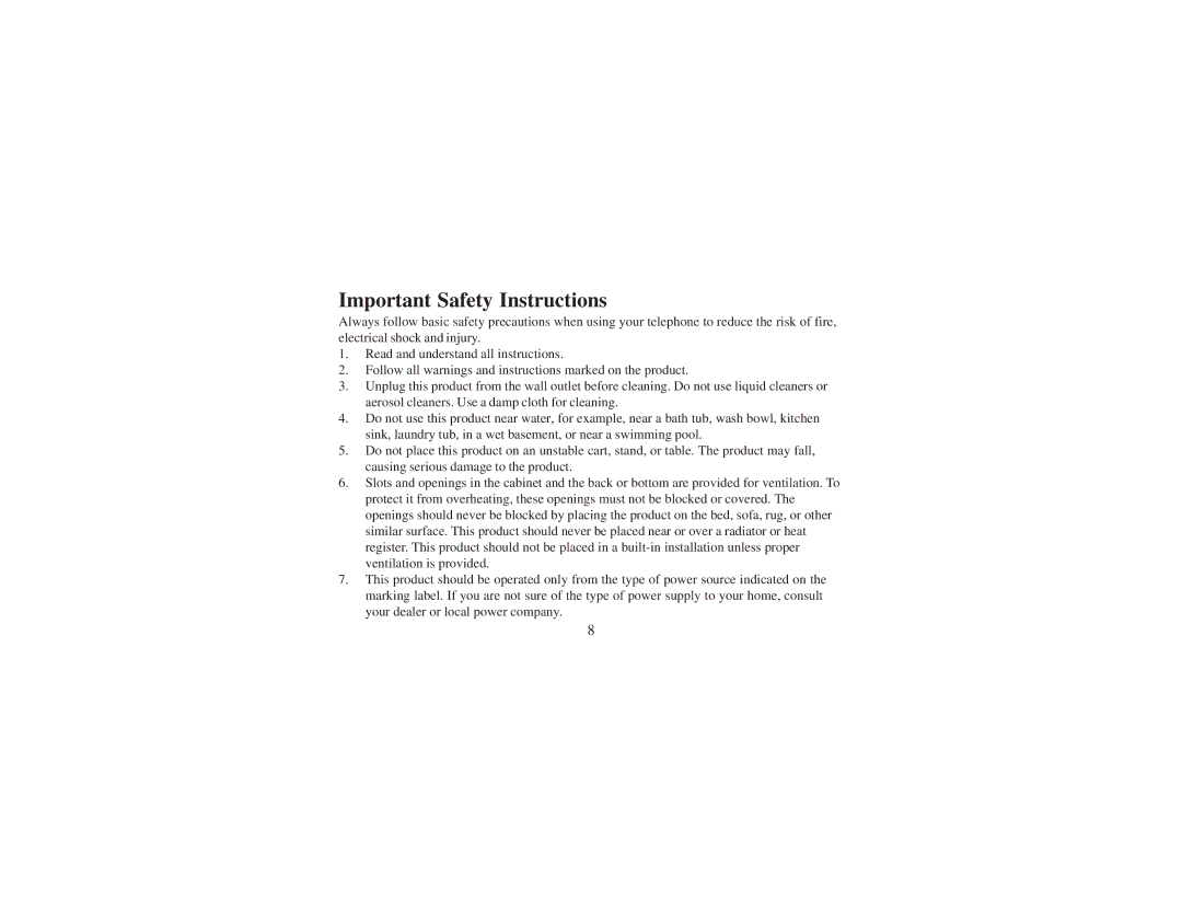 Cortelco 8012 instruction manual Important Safety Instructions 