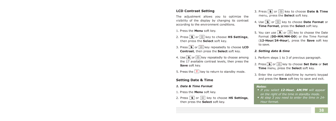 Cortelco 8015 instruction manual LCD Contrast Setting, Setting Date & Time 