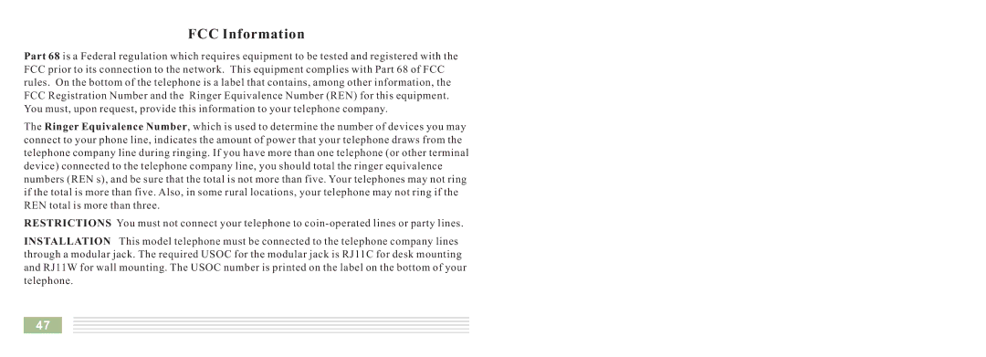 Cortelco 8015 instruction manual FCC Information 