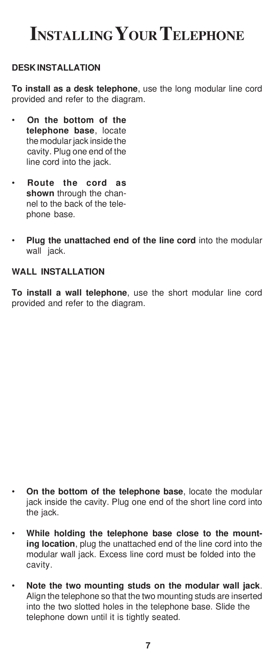 Cortelco 8150 instruction manual Installingyour Telephone, Desk Installation, Wall Installation 