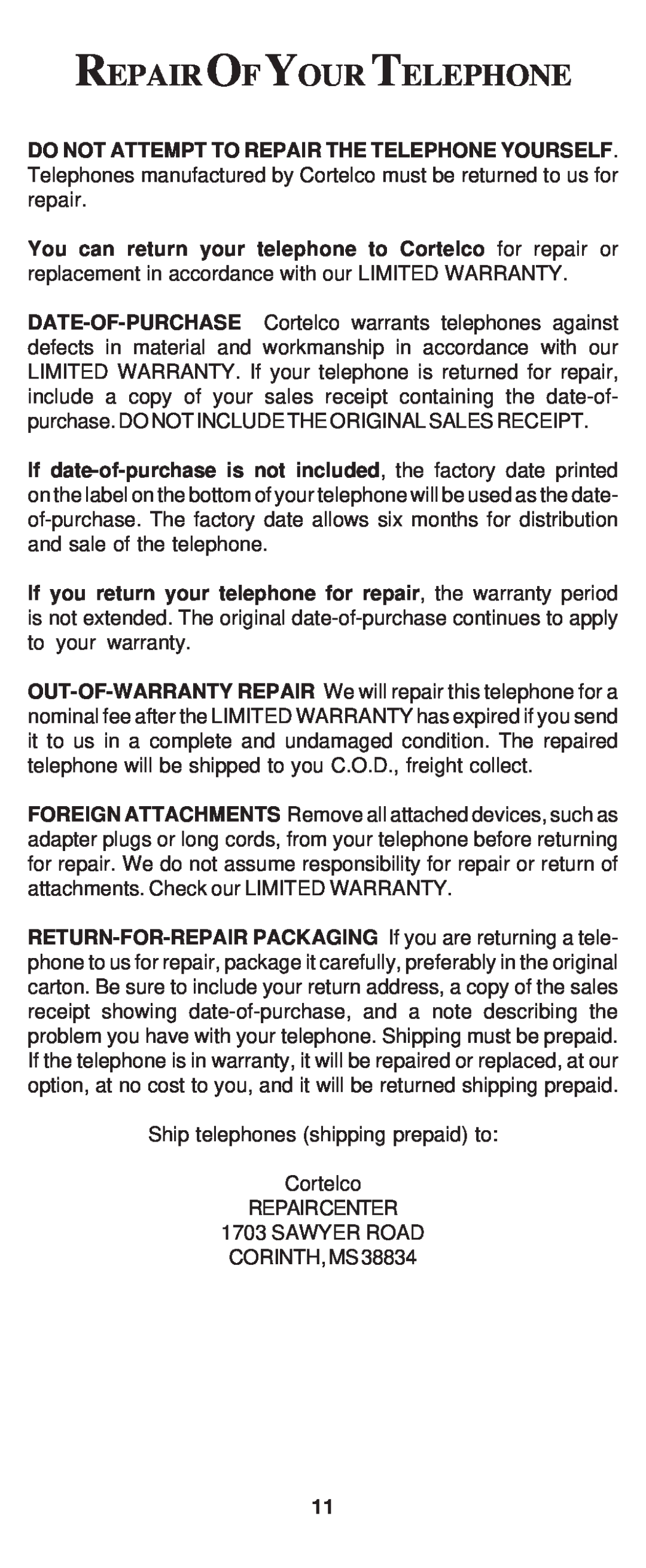 Cortelco 8150 instruction manual Repair Of Your Telephone 