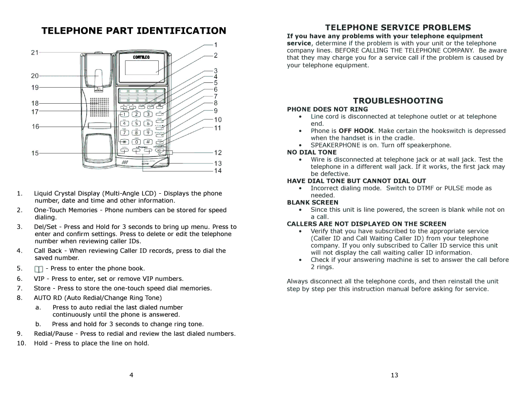 Cortelco 8780 instruction manual Telephone Service Problems, Troubleshooting 