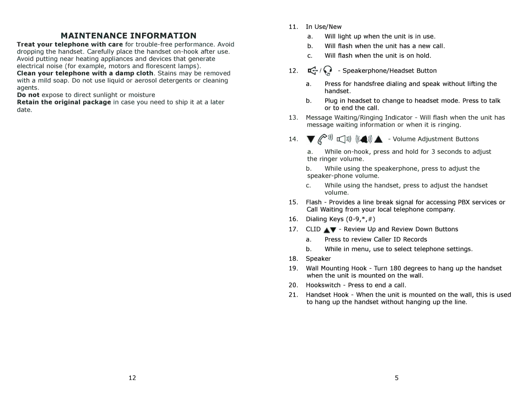 Cortelco 8780 instruction manual Maintenance Information 