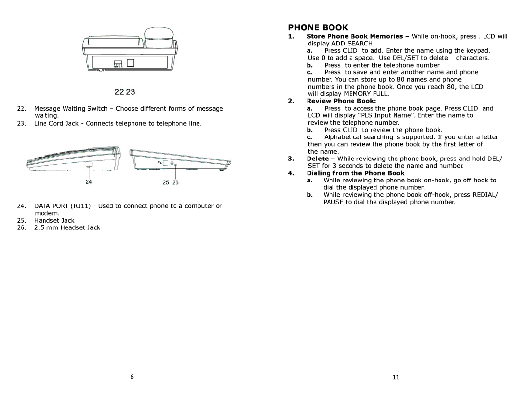 Cortelco 8780 instruction manual Phone Book 