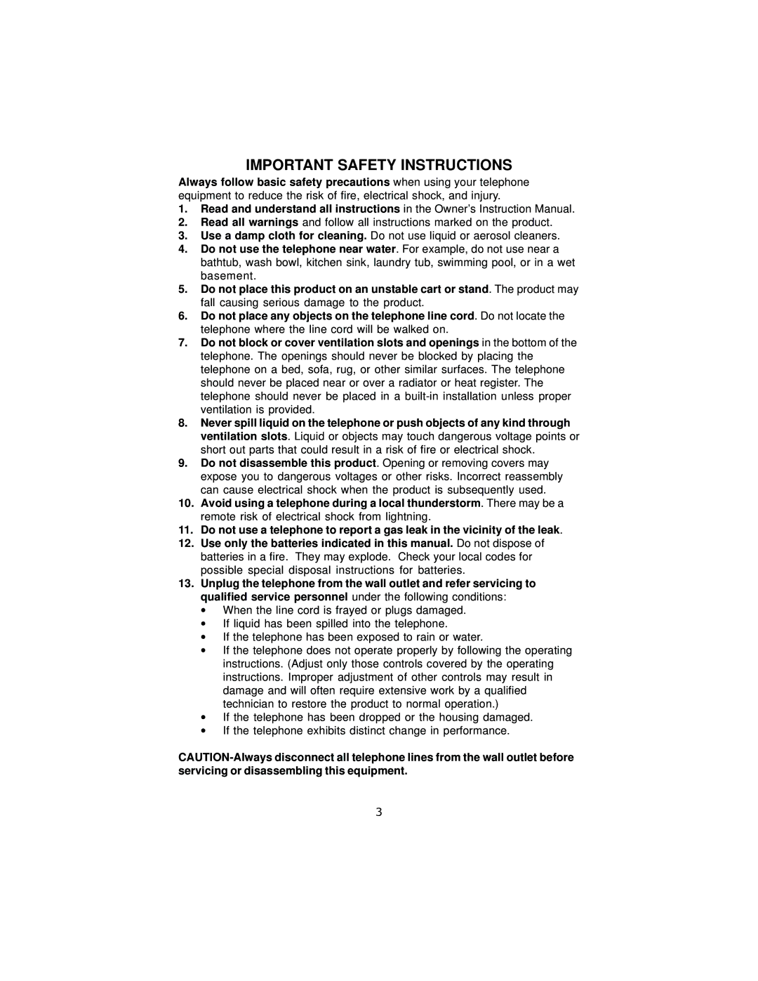 Cortelco 8782 instruction manual Important Safety Instructions 