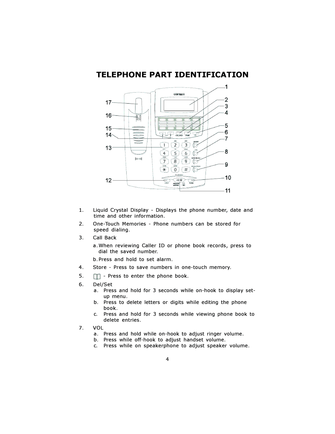 Cortelco 8782 instruction manual Telephone Part Identification 